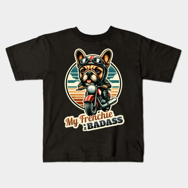 Biker French Bulldog Kids T-Shirt by k9-tee